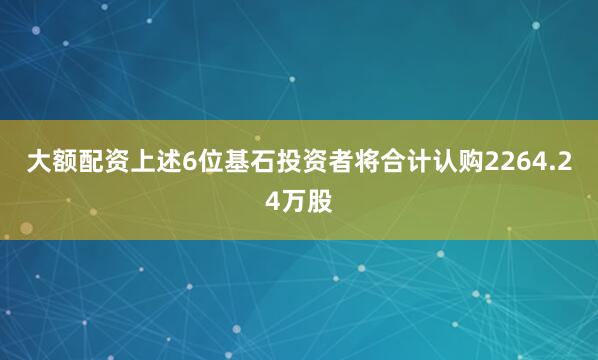 大额配资上述6位基石投资者将合计认购2264.24万股